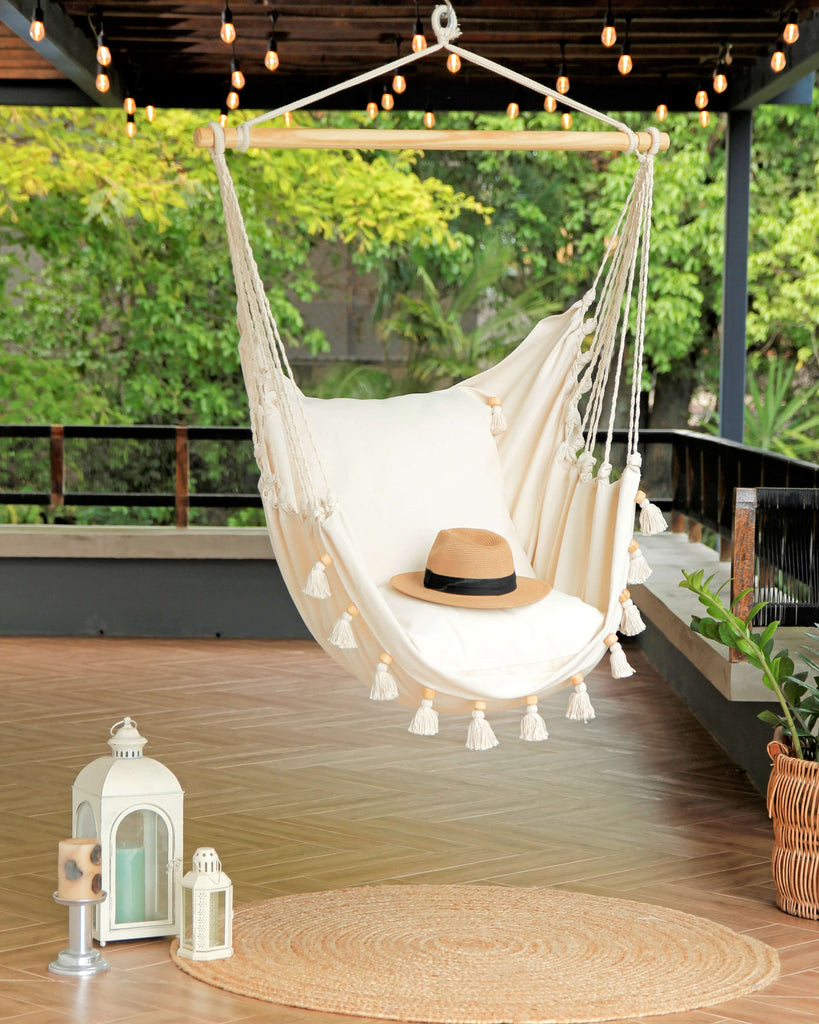 Boho Bliss Hammock Chair Set - Luxurious Macrame Swing with Tassels | Wild Throw Co.