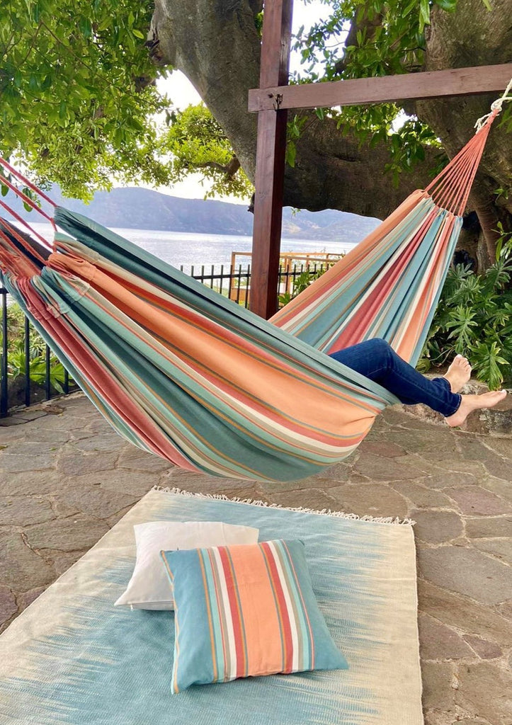 Colorful Canvas Hammock Set with Macrame - Vibrant Backyard Oasis | Wild Throw Co.