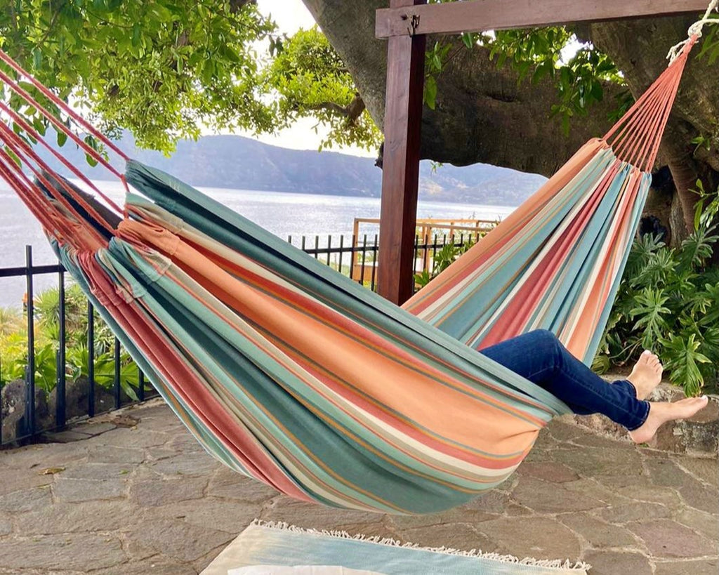 Colorful Canvas Hammock Set with Macrame - Vibrant Backyard Oasis | Wild Throw Co.