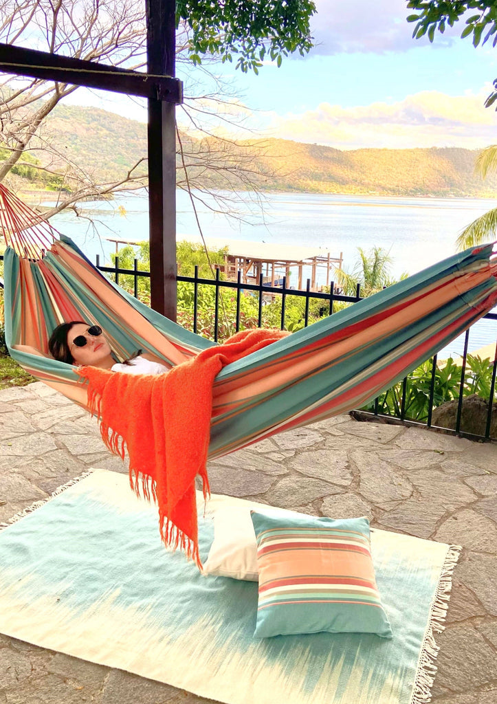 Colorful Canvas Hammock Set with Macrame - Vibrant Backyard Oasis | Wild Throw Co.