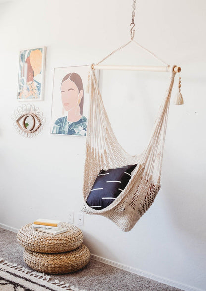 Woven Macrame Hanging Chair with Tassels in Diana Stye | 2 Piece Set