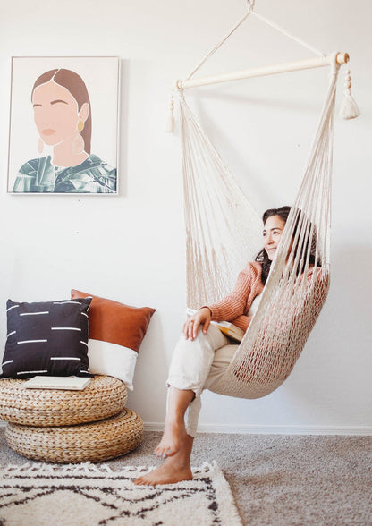 Woven Macrame Hanging Chair with Tassels in Diana Stye | 2 Piece Set