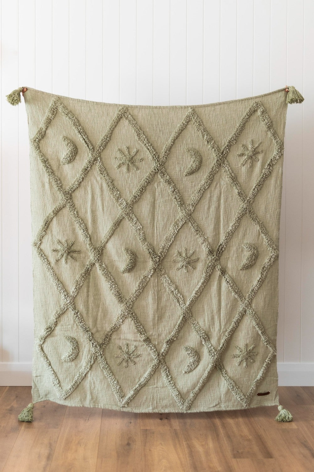 Wild Moonshine Sage Rug - Celestial Design, Natural Cotton | Wild Throw Co.